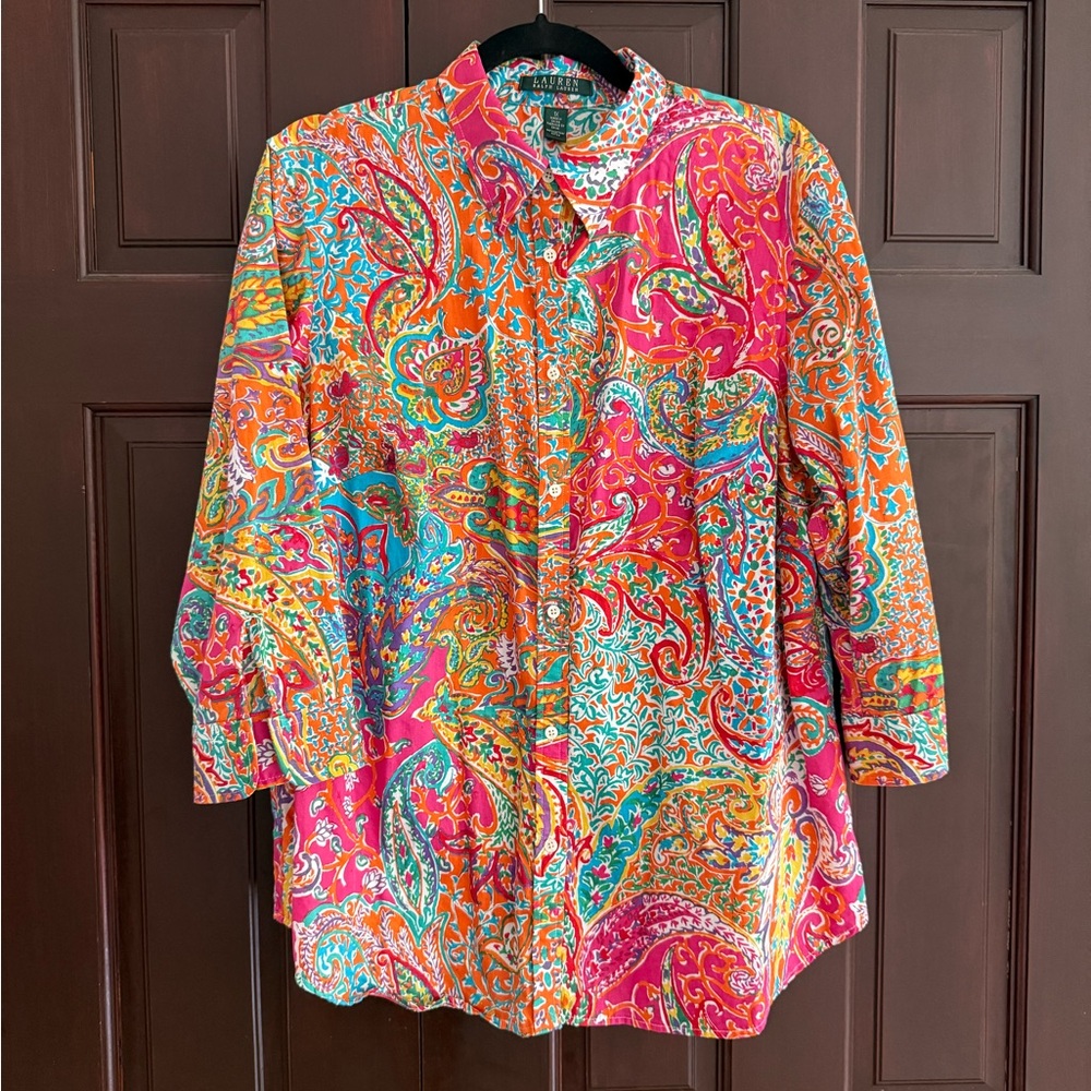 Ralph Lauren Pink and Orange Casual Button Down Shirt